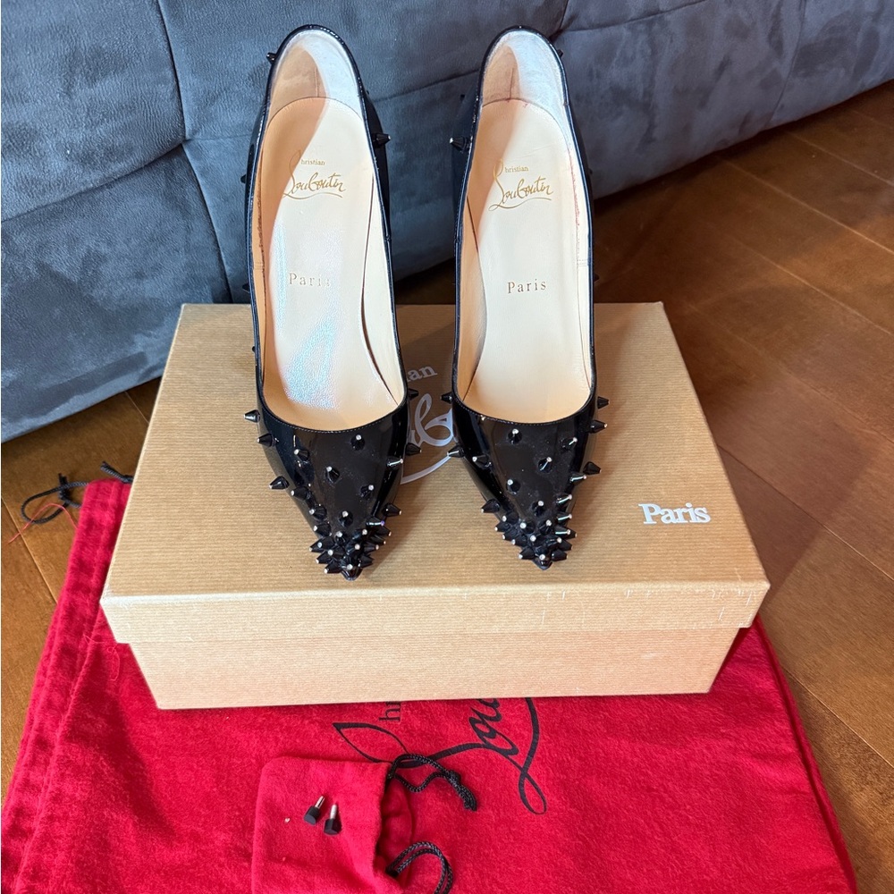 Christian Louboutin Black Stiletto Heels with Crystal Embellishments